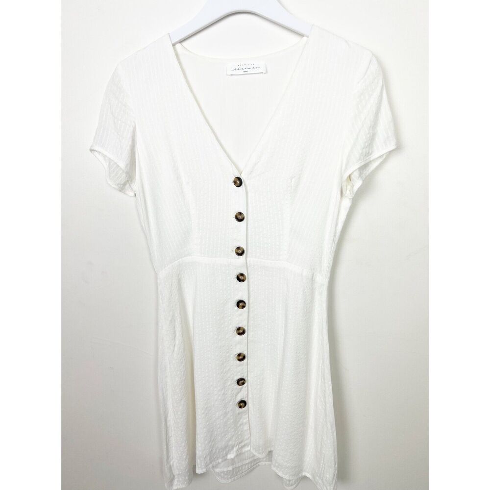 American Threads Cream White Short Sleeve Button Front Dress Size Small
